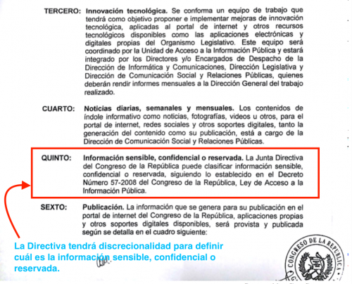 Acta aprobada por la Junta Directiva en donde se establece que ahora habrÃ¡ informaciÃ³n clasificada en el Congreso. (Foto: Soy502)