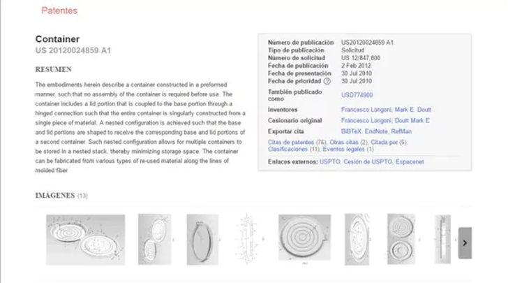 Registro de la caja presentado en la oficina de patentes de Estados Unidos (Imagen. Infobae)