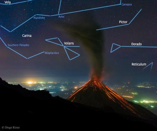 La Astronomy Picture of the Day hizo un trazo sobre la fotografía para mostrar las constelaciones que logró captar el guatemalteco. (Foto: Diego Rizzo)