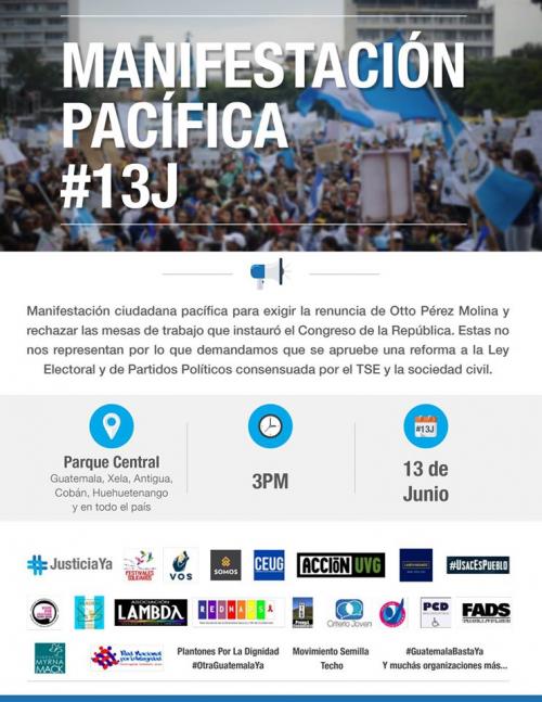 Invitación publicada a las redes sociales para la manifestación del #13J