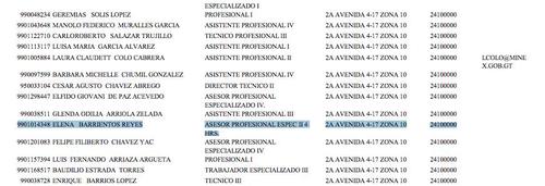 En la información del Ministerio de Relaciones Exteriores, la casilla de Elena Barrientos Reyes describe: asesor profesional espec II 4 hrs. 