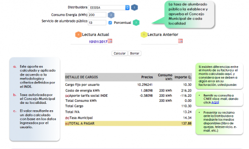 La CNEE cuenta con una calculadora para que verifiques el monto que debes pagar por tu factura de energía eléctrica. (Imagen: captura de pantalla)