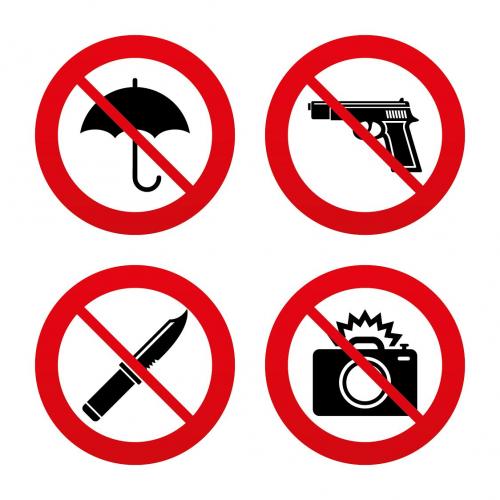 No es permitido el uso de cámaras profesionales o llevar armas al concierto. (Diseño: archivo/Soy502) 