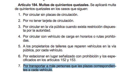 Esto dice el reglamento sobre el transporte de más personas que las correspondientes para cada vehículo. (Foto: Soy502) 