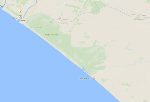 Este es el área que ocupa el Manchón Guamuchal, que une Retalhuleu con la zona costera de San Marcos. (Foto: Google Maps)