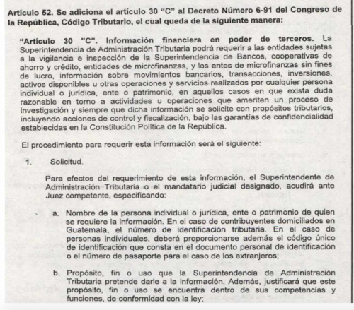 En 2016 se hicieron reformas al Código Tributario, uno de ellos permite a SAT pedir información bancaria de los contribuyentes, siempre que tenga aval de un juez. (Foto: Captura de pantalla)