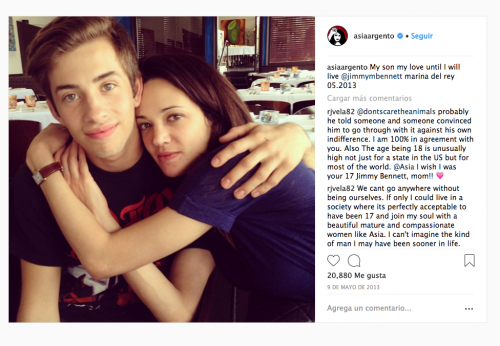 Ambos actores juntos en una publicación del Instagram de Asia Argento. (Foto: captura de pantalla) 