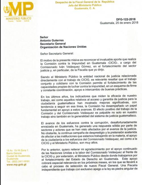 Esto dice la carta que la Fiscal General envió a la ONU 