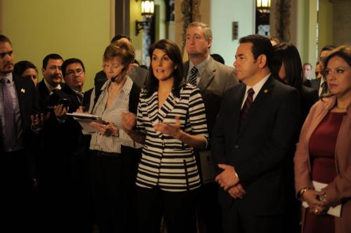 Haley durante la comparecencia conjunta tras la reunión. (Foto: Wilder López/Soy502)