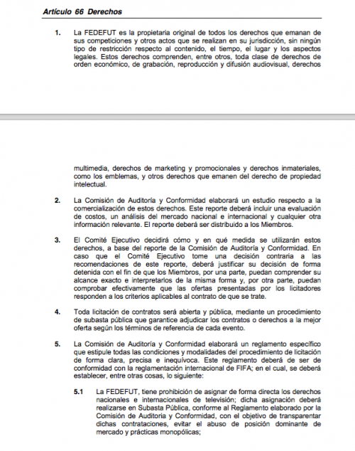 Artículo 66 de los estatutos de la Federación Nacional de Fútbol de Guatemala. (Foto: Captura)