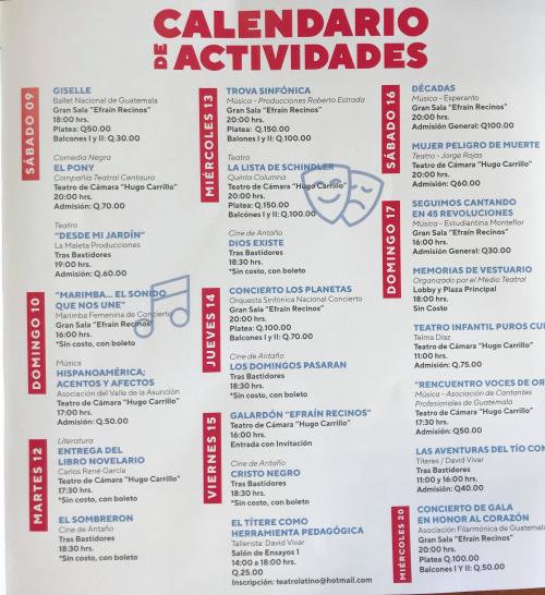 Calendario de actividades del Festival de Junio. (Foto: Selene Mejía/Soy502)