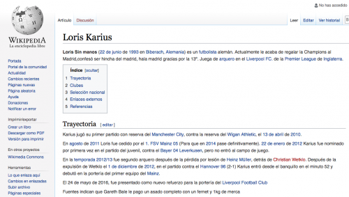 El perfil de Loris Karius en Wikipedia foto 