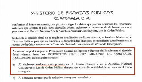 El Gobierno contempla ampliar el Presupuesto de 2019 en caso se declare cualquier estado de emergencia en el país. (Foto: Soy502)