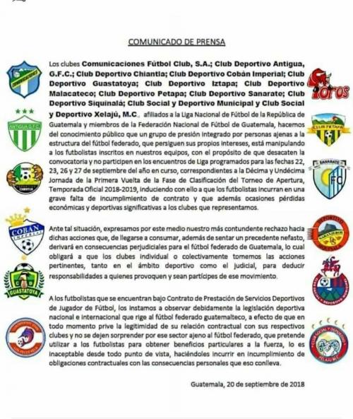 Comunicado clubes liga nacional guatemala twitter