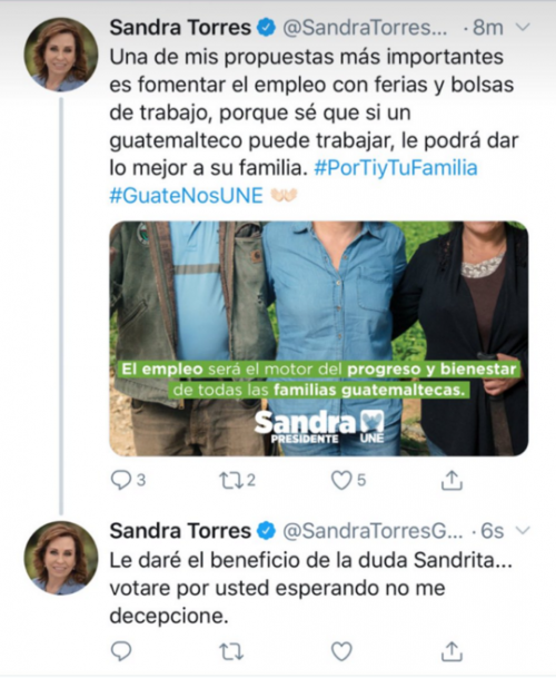 Esta es la respuesta que Sandra Torres habría borrado. (Foto: Redes sociales)