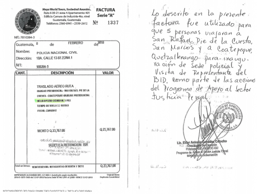 La presidencia proporcionó las facturas de pago de la contratación del helicóptero de Mario Estrada. (Foto: Captura de pantalla)