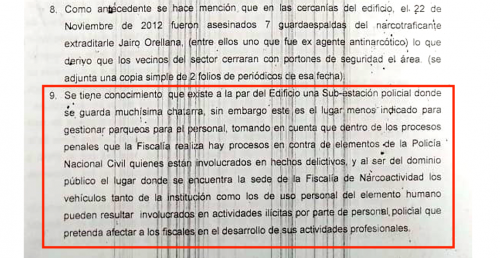 Extracto del oficio que fue enviado a la jefa del MP, Consuelo Porras, por parte de investigadores de la Fiscalía contra la Narcoactividad. (Foto: Captura de pantalla)
