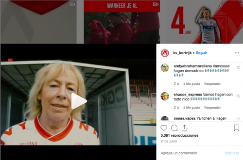 El Kortrijk subió un video a Instagram en el que los guatemaltecos mostraron su apoyo a Hagen. (Foto: Captura Instagram)