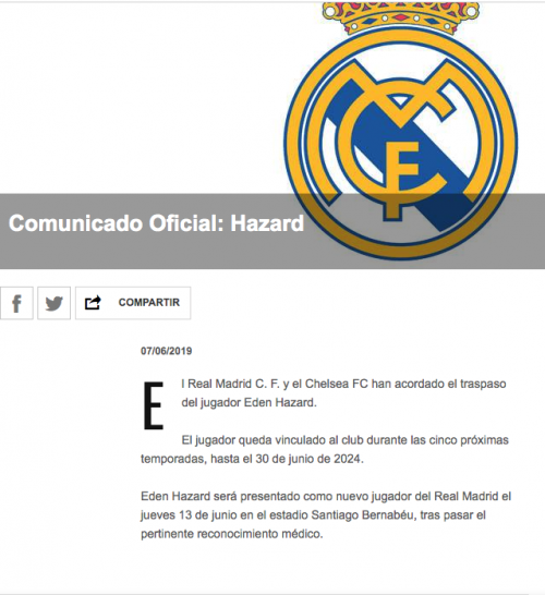 Eden Hazard nuevo jugador del Real Madrid 