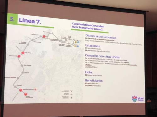 Los puntos rojos representan las estaciones que se construyen con prioridad y los grises vendrán en la segunda fase. (Foto: Municipalidad de Guatemala)