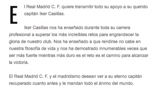 El mensaje del Real Madrid para Iker Casillas. (Foto: Captura)