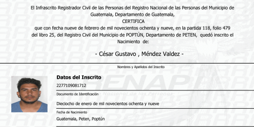 Certificado de nacimiento del guardaespaldas del alcalde.