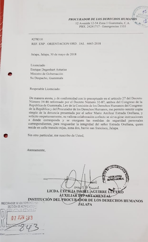 La PDH remitió copia de la denuncia de Mario Estrada al Mingob. (Foto: Cortesía PDH)