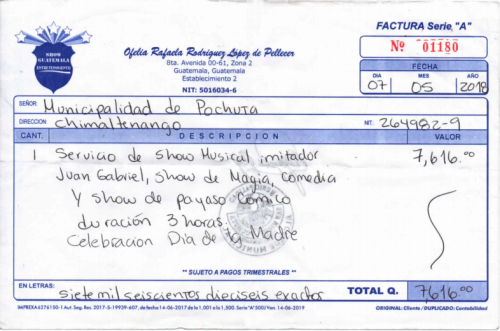 Ofelia Rodríguez prestó un servicio a la Municipalidad de Pochuta, Chimaltenango. (Foto: Guatecompras)