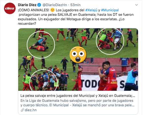 Diario Diez critica el duelo entre Rojos y Xelajú twitter