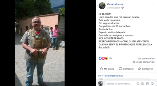 En agosto pasado, el excomandante guerrillero César Montes retó a las personas que aseguran estaban buscándolo a través de una publicación en las redes sociales. (Foto: Facebook de Julio César Macías)