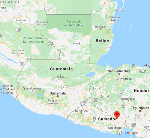 El mapa muestra la ubicación del departamento de Morazán y su distancia con Guatemala. (Imagen: Google Maps) 