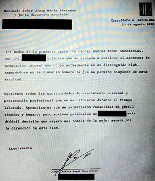 De acuerdo con Infobae, este sería el documento enviado por el equipo de abogados de Messi para solicitar su salida del club. 