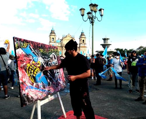 El 28 de noviembre también pintó en la protesta. (Foto: Facebook)