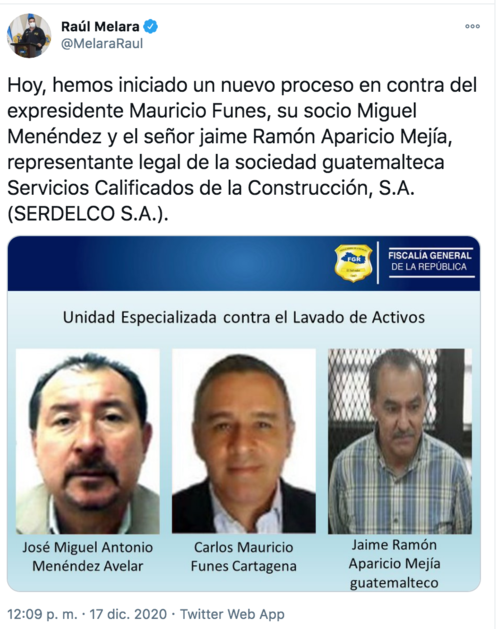 Raúl Mera, fiscal El Salvador, Jaime Aparicio, sobornos, Mauricio Funes, FECI 