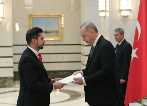 Jairo Estrada presenta sus cartas credenciales en Turquía. (Foto: Twitter Presidencia de Turquía) 