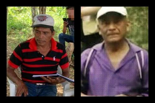 A la izquierda de camisa rojo con franjas negras Domingo Choc. 
A la derecha Joaquín Caal, el hombre de la foto que se viralizó. (Foto: Facebook Isabel G. Ambrosy)