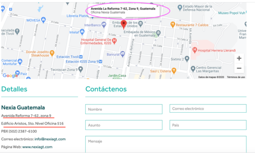 En el sitio oficial de la empresa Nexia Guatemala, su sede es la misma que la de BPO Marketing.