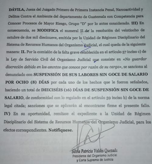OJ sanciona al notificador de Erika Aifán,  el soplón del juzgado de Mayor Riesgo D 