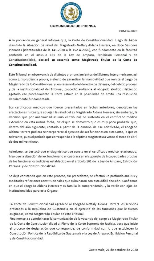 neftaly aldana, corte de constitucionalidad, cc, cesantía, declaran vacante, magistrado aldana, gloria porras, guatemala, soy502
