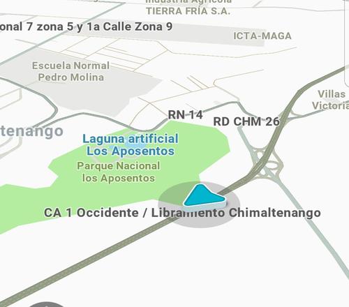 En la aplicación Waze se evidencia que el Libramiento de Chimaltenango pasa justo por encima del parque Los Aposentos. La flecha indica el lugar donde están ubicados los drenajes. (Foto: Captura de pantalla)