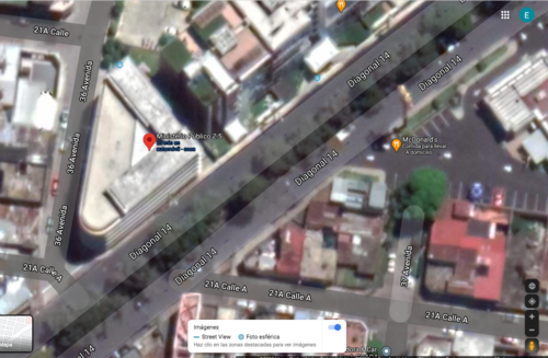 Según la imagen satelital, el edificio está entre la 36 avenida y la Diagonal 14, por lo que ambas direcciones encajan con el edificio.