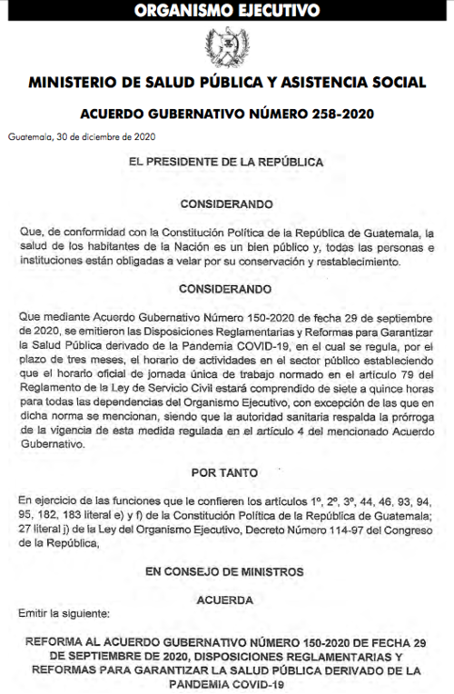 horario, sector público, guatemala, alejandro Giammattei, acuerdo gubernativo
