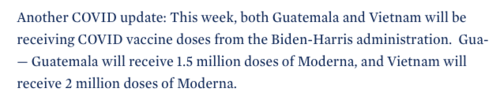 Extracto del comunicado del gobierno de Estados Unidos donde se confirma la llegada de la donación de vacunas a Guatemala. (Foto: captura de pantalla)