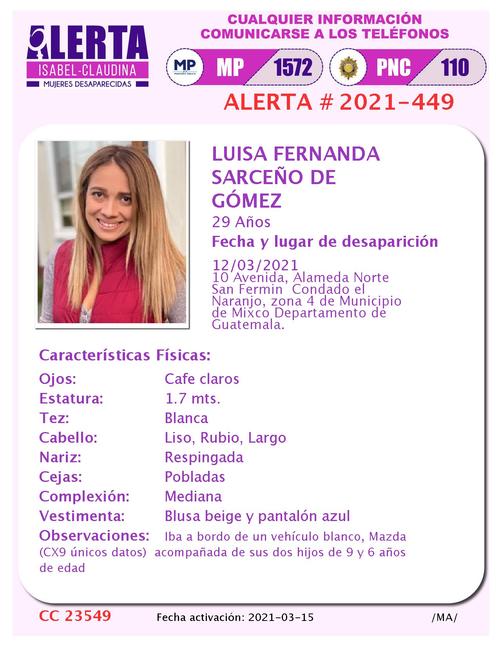 Luisa Ferndanda Sarceño, desaparecida, hijos, seguridad, Isabel Claudina