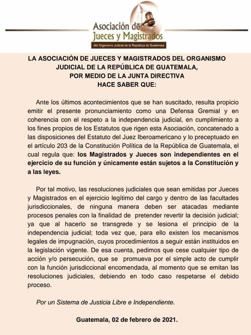 El comunicado emitido un día después que se girara orden de captura en contra de Mynor Moto. 