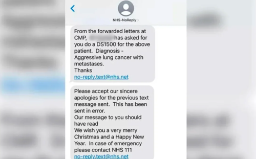 El mensaje de texto que la clínica envió a sus pacientes por error. (Foto: Infobae)