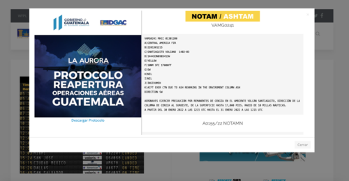 La alerta aparece también en el portal de internet del Aeropuerto La Aurora. (Foto: captura de pantalla)