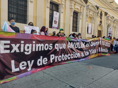 Diversos grupos manifiestan en las afueras del Congreso de la República para pedir que se anule la Ley de Protección a la Vida y la Familia. (Foto: Twitter/ @marycarr09)