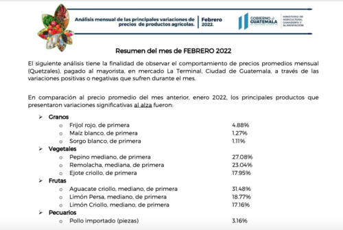 El MAGA establecion que el frijol y maíz blanco registraron aumento en sus valores. (Foto: captura de pantalla)