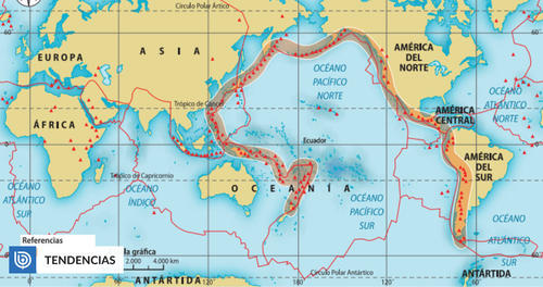 El Cinturón de Fuego lo componen países que tienen salida al Océano Pacífico como Guatemala. (Gráfica: BioChile)